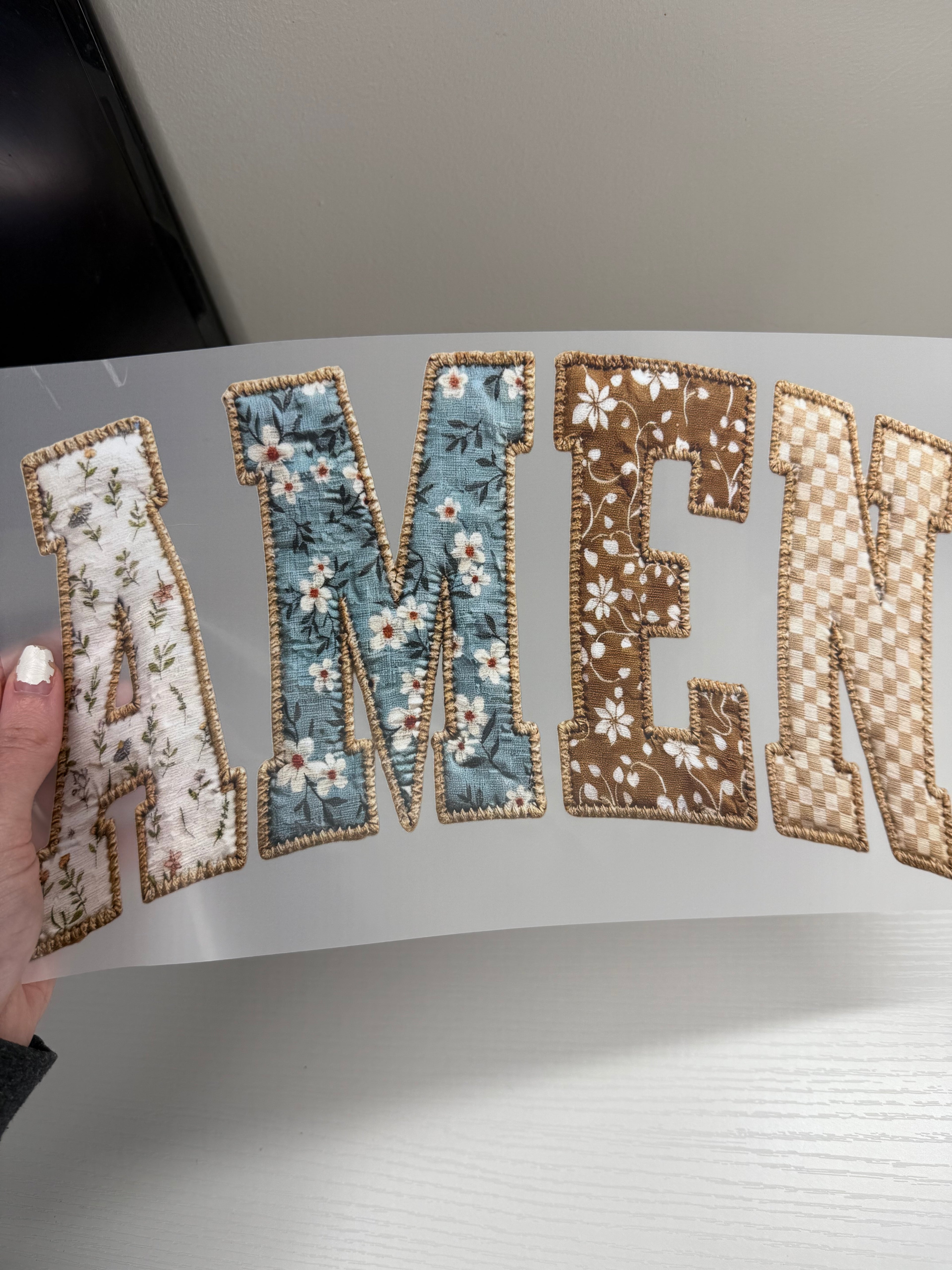 Amen quilted transfer