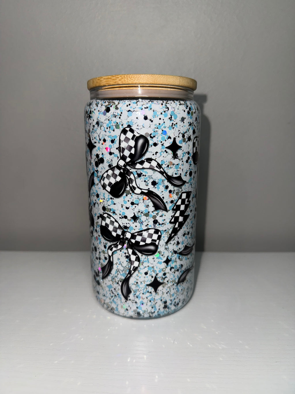 Checkered Bows (w blue glitter)