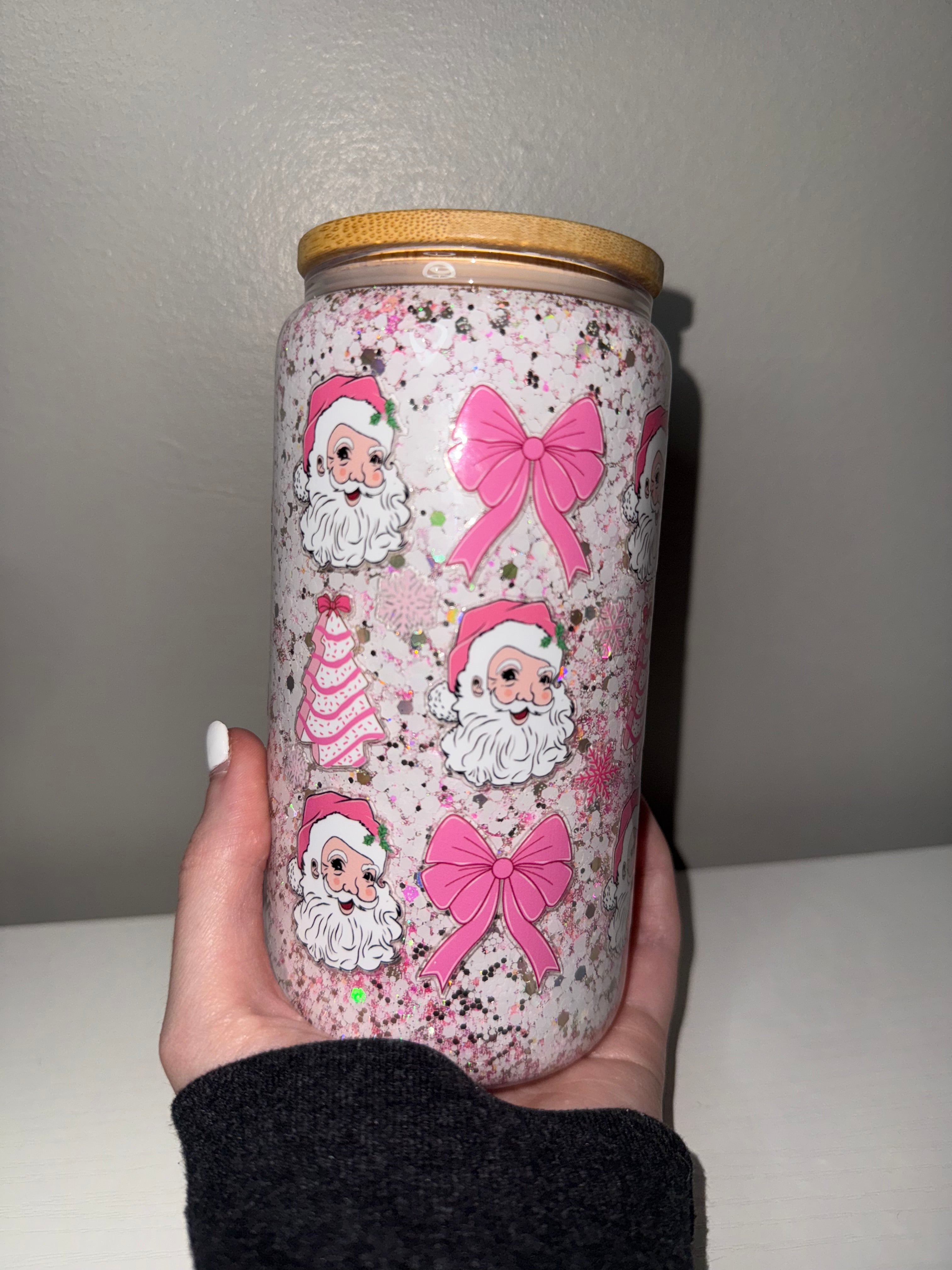 Pink Santa Snowglobe Cup
