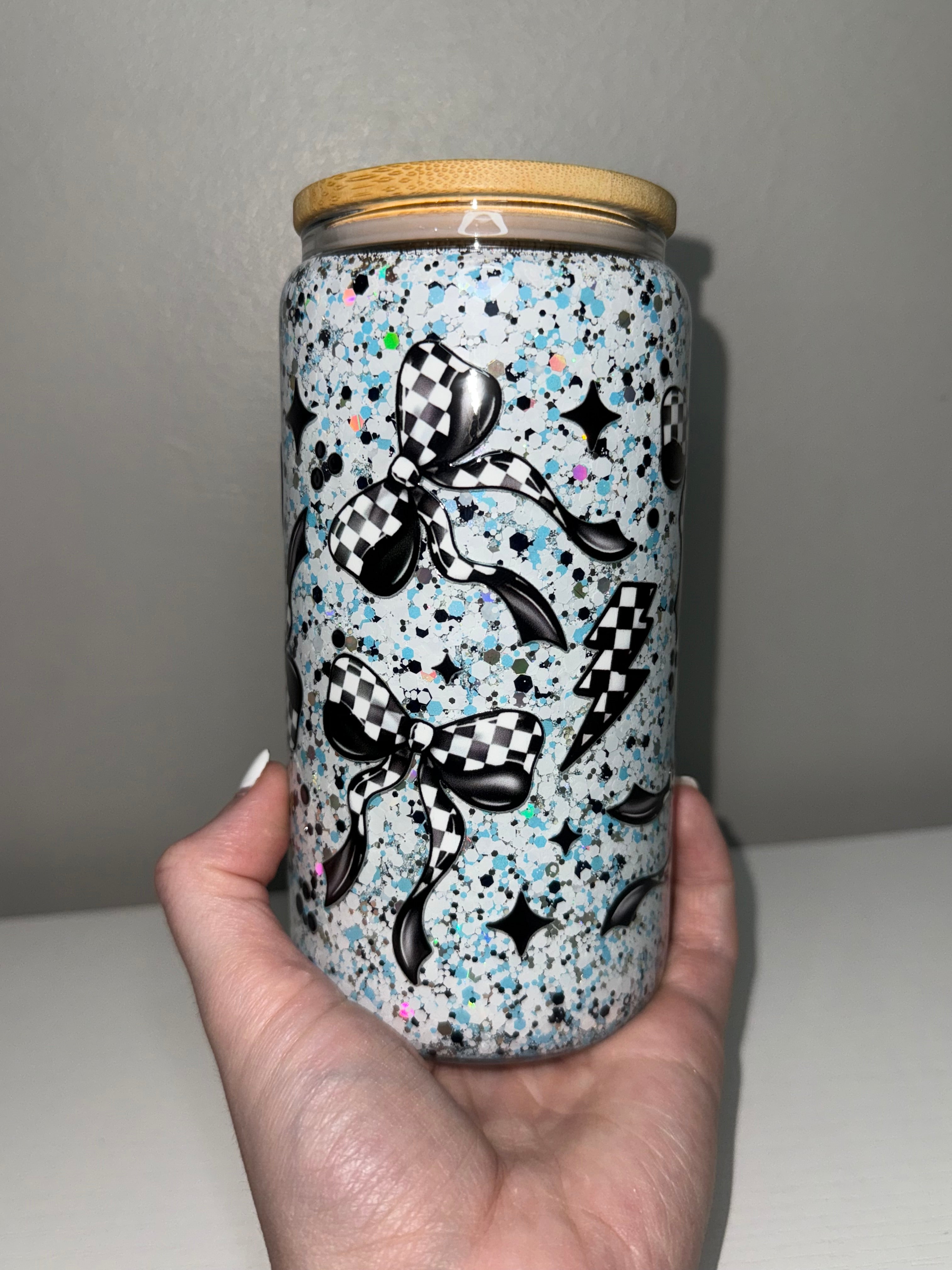 Checkered Bows (w blue glitter)