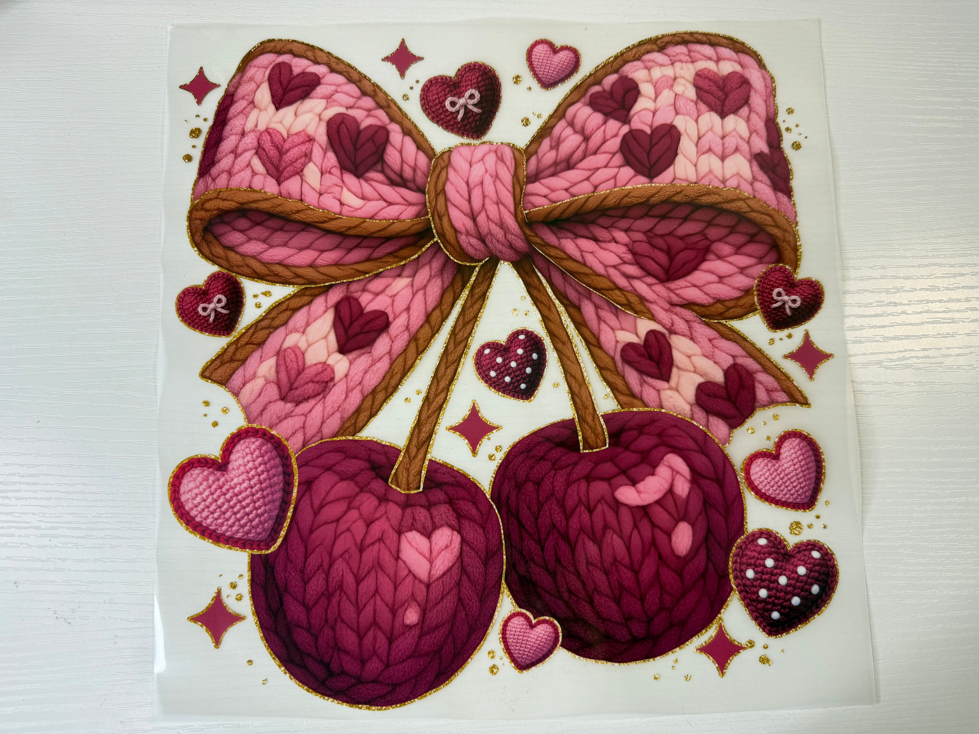 Faux knitted cherries transfer